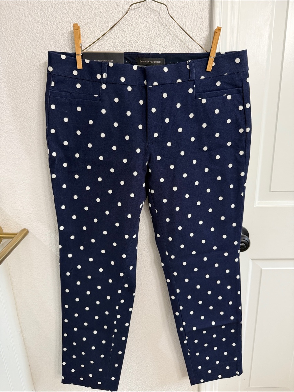 Banana Republic Navy with White Polka Dot Sloan Ankle Pants - Size 6P